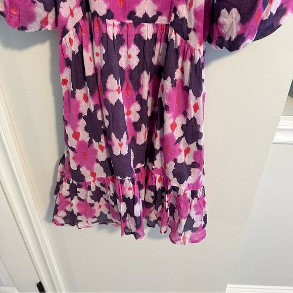 Banjanan Pink Purple Block Printed Ikat Cotton Square Neck Mini Dress Small - Picture 7 of 13